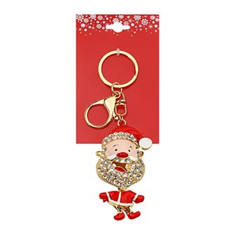 Gold Tone Santa Rhinestone Bag Charm Keychain