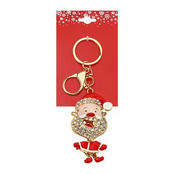 Gold Tone Santa Rhinestone Bag Charm Keychain