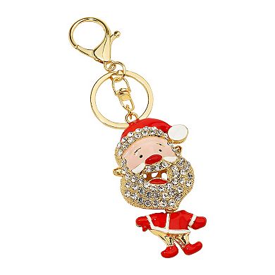 Gold Tone Santa Rhinestone Bag Charm Keychain