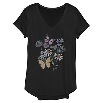 Women's Flowers And Butterflies Field Graphic Tee