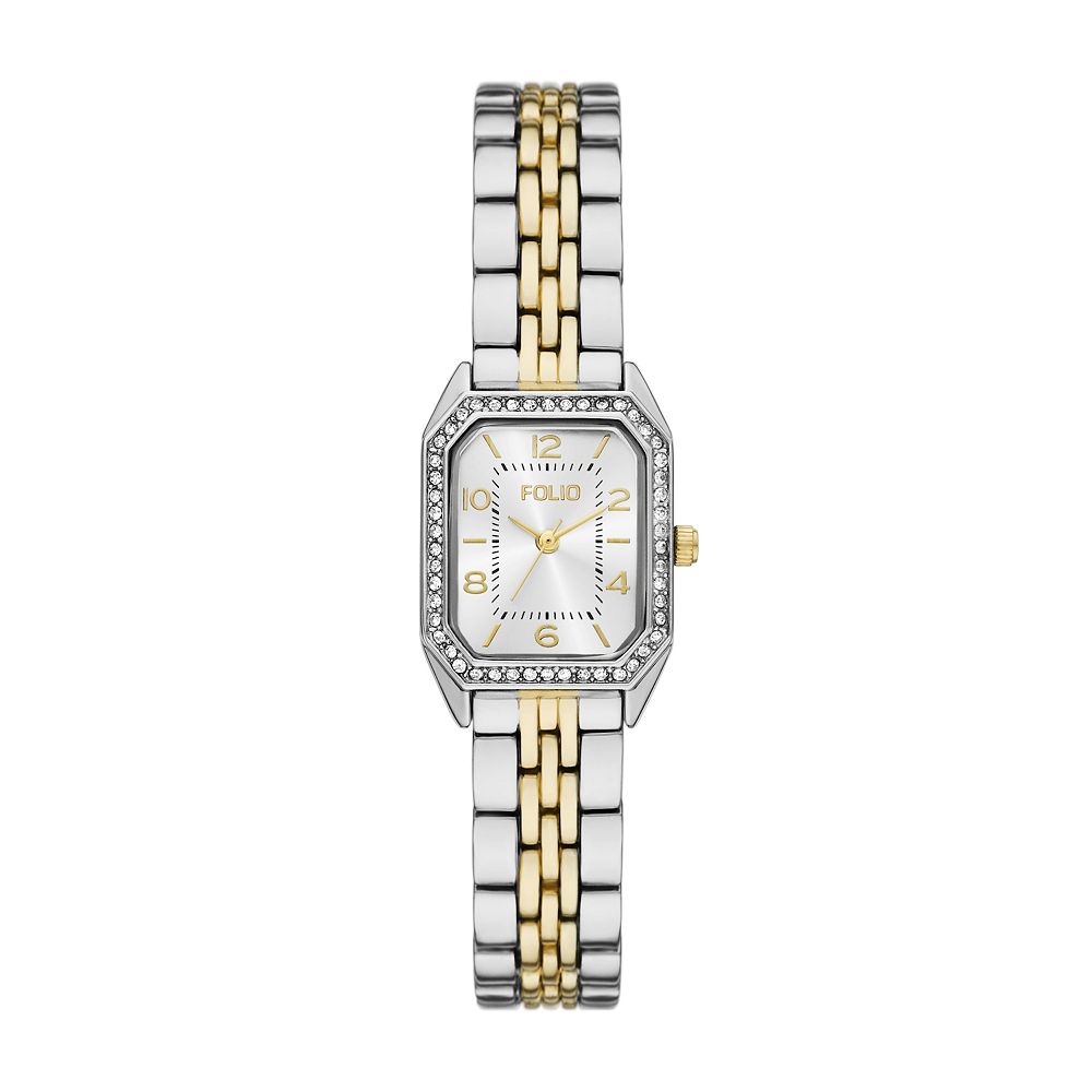Folio Women's 22mm Two Tone Rectangle Link Bracelet Watch with ...