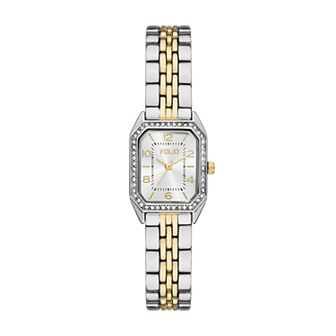 Folio Women's Two Tone Rectangle Link Bracelet Watch with Simulated Crystal Accents - FMDKH550