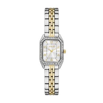 Folio Women's Two Tone Rectangle Link Bracelet Watch with Simulated Crystal Accents - FMDKH550
