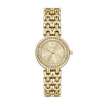 Folio Women's Gold Tone Round Link Bracelet Watch with Simulated Crystal Accents - FMDKH552