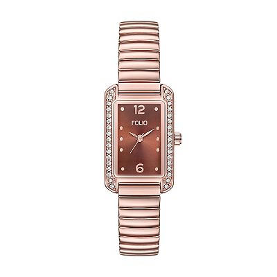 Folio Women's Rose Gold Tone Rectangle Expansion Watch with