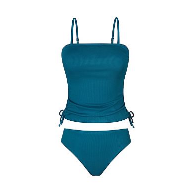 Women's Cupshe Ruched Tankini Swim Top & Drawstring High Waisted Swim Bottoms Set