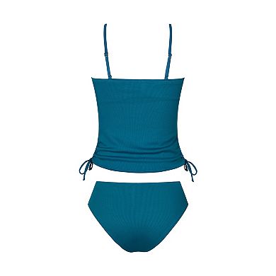 Women's Cupshe Ruched Tankini Swim Top & Drawstring High Waisted Swim Bottoms Set