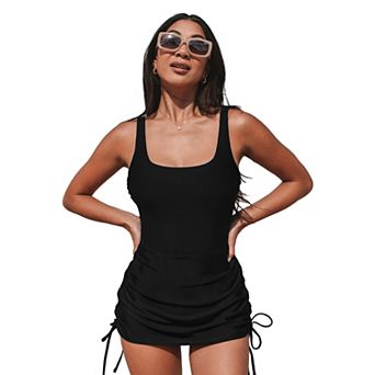 Women's Cupshe Ruched Square Neck Drawstring Side Shirred One-Piece Swim Dress