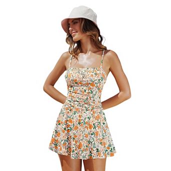 Women's Cupshe Square Neck Ruched Spaghetti Strap One-Piece Swim Dress