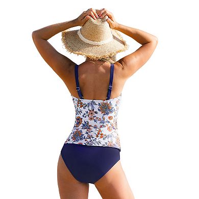 Women's Cupshe Square Neckline Paisley Tankini Swim Top & Swim Bottoms Set
