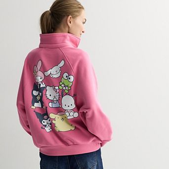 Juniors' Hello Kitty Quarter-Snap Fleece Graphic Pullover