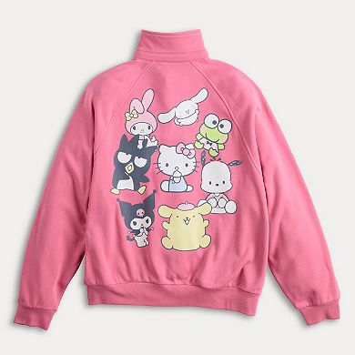Juniors' Hello Kitty Quarter-Snap Fleece Graphic Pullover