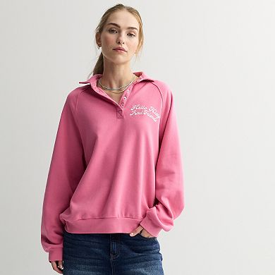 Juniors' Hello Kitty Quarter-Snap Fleece Graphic Pullover