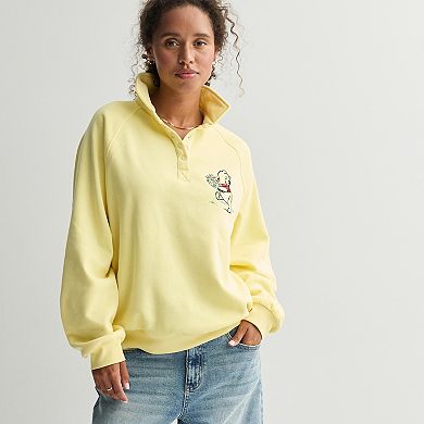 Juniors' Disney's Winnie the Pooh Graphic Quarter Snap Fleece Pullover