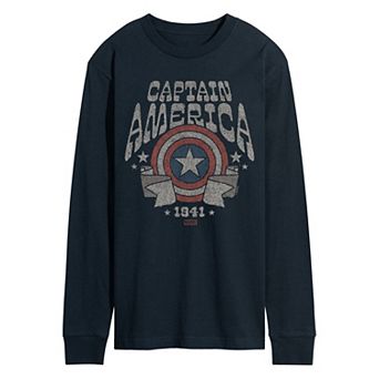 Men's Marvel Captain America Vintage Band Tee Long Sleeve Graphic Tee