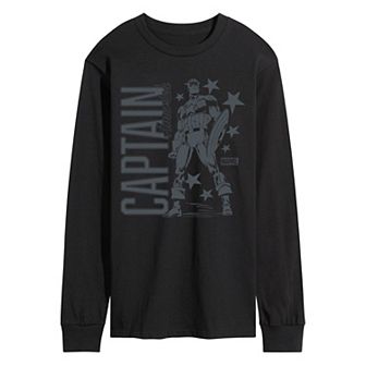 Men's Marvel Captain America Monochrome Long Sleeve Graphic Tee