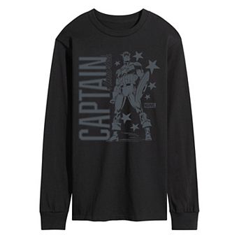 Men's Marvel Captain America Monochrome Long Sleeve Graphic Tee