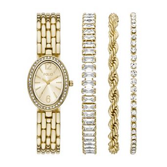 Folio Women's Gold Tone Oval Watch & Bracelets Set
