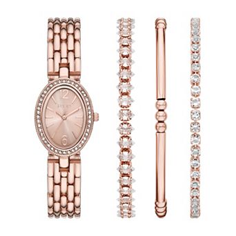 Folio Women's Rose Gold Tone Oval Watch & Bracelets Set