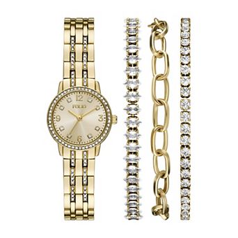 Folio Women's Gold Tone Round Watch & Bracelets Set