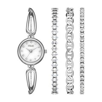Folio Women's Silver Tone Jewelry Link Watch & Bracelets Set