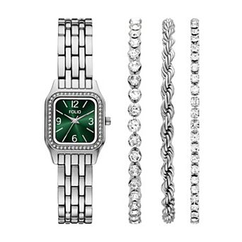 Folio Women's Silver Tone Watch & Bracelet Set