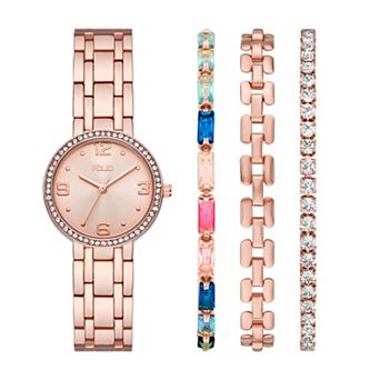 Folio Women's Rose Gold Tone Watch & Colorful Bracelet Set