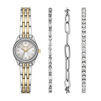 Folio Women's Two Tone Round Watch & Bracelet Set