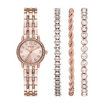 Folio Women's Rose Gold Tone Round Watch & Bracelet Set
