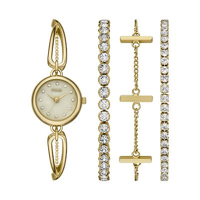 Kohl\'s Gold-Tone Mother-of-Pearl Floral Bracelet Watch Jessica Carlyle Women main image 4