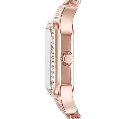Folio Women's Rose Gold Tone Square Watch & Bracelet Set