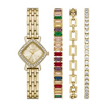 Folio Women's Gold Tone Watch & Bracelet Set