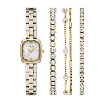 Folio Women's Two Tone Square Watch & Bracelet Set
