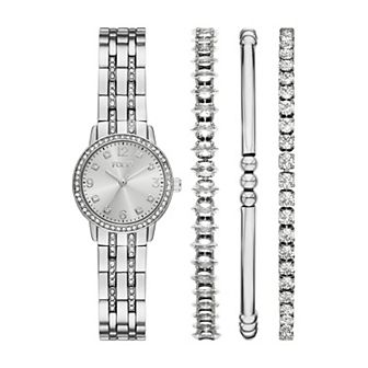 Folio Women's Silver Tone Watch & Bracelet Set