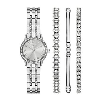 Folio Women's Silver Tone Watch & Bracelet Set
