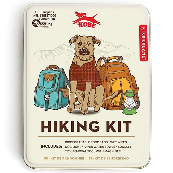 Kikkerland Dog Hiking Kit with Poop Bags, Water Bowls & Tick Removal Tool
