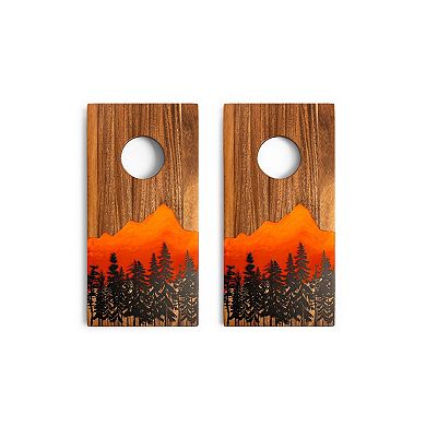 1ft x 2ft Mountain Epoxy Resin Wood Compact Travel Cornhole Board Set