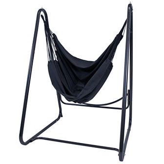 Sunnydaze Polycotton Hammock Chair with A-Frame Steel Stand - Black
