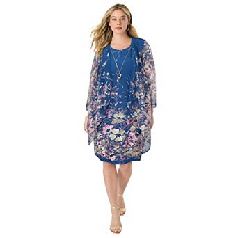 Roaman's Women's Plus Size Necklace Jacket Dress