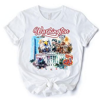 Artistic Washington DC T-Shirt, Landmarks of the Nation’s Capital, White House Travel Tee