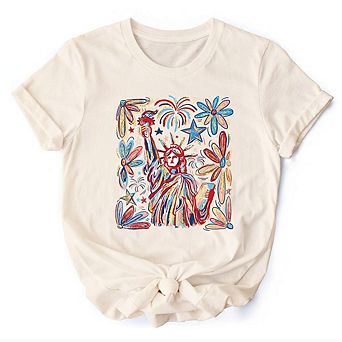 Patriotic Statue of Liberty and Fireworks T-Shirt, Festive 4th of July Tee