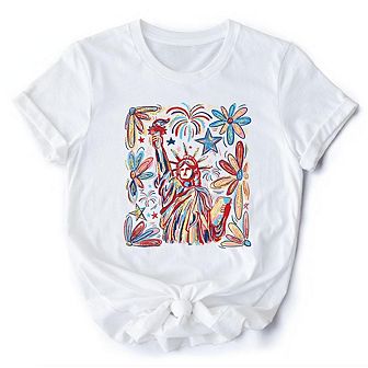 Patriotic Statue of Liberty and Fireworks T-Shirt, Festive 4th of July Tee