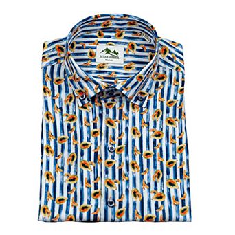 Wear Sierra Top Shelf Cotton Short-Sleeve Button-Down Shirts in Stripes & Papayas Pattern
