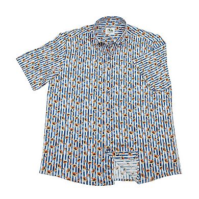 Wear Sierra Top Shelf Cotton Short-Sleeve Button-Down Shirts in Stripes & Papayas Pattern