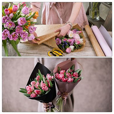 20pcs Transparent Silver Border Flower Wrapping Paper 22.8"x22.8" Waterproof Floral Wrapping Paper