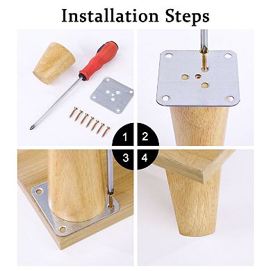 2 Inch Wood Furniture Legs 4Pcs, Hardwood Replacement Feets for Sofa Table