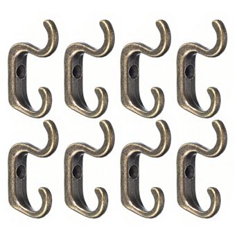 Wall Hooks, 8 pc - Zinc Alloy Double Prong Retro Hook, Mini Small Hooks for Hanging Clothes