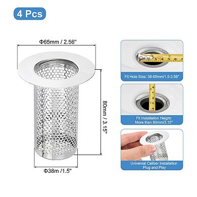 4 Pack Shower Drain Strainer, 3.2"x2.6" Stainless Steel Floor Drain Strainer Deep Sink Hair Catcher