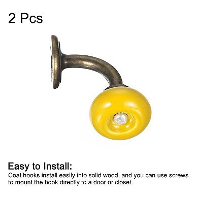 Wall Hooks, 2Pcs - Zinc Alloy Single Prong Ceramic Handle Clothes Hook, Bronze Hooks