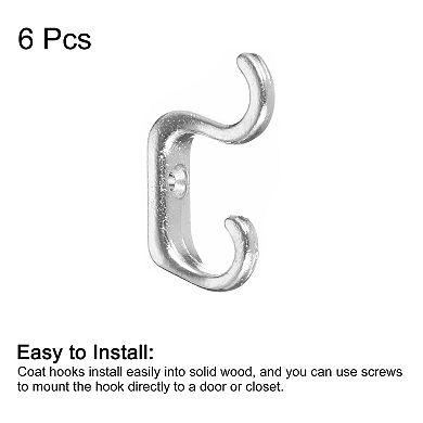 Wall Hooks, 6Pcs - Zinc Alloy Double Prong Retro Hook, Mini Small Hooks for Hanging Clothes